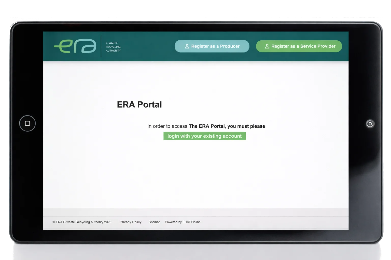 Era website on a tablet screen
