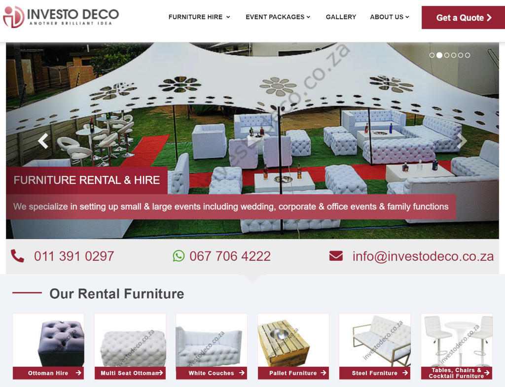 Furniture Rental, White Couch Hire, Furniture Hire, Pallet Furniture Hire