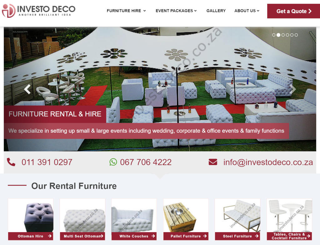 Furniture Rental, White Couch Hire, Furniture Hire, Pallet Furniture Hire